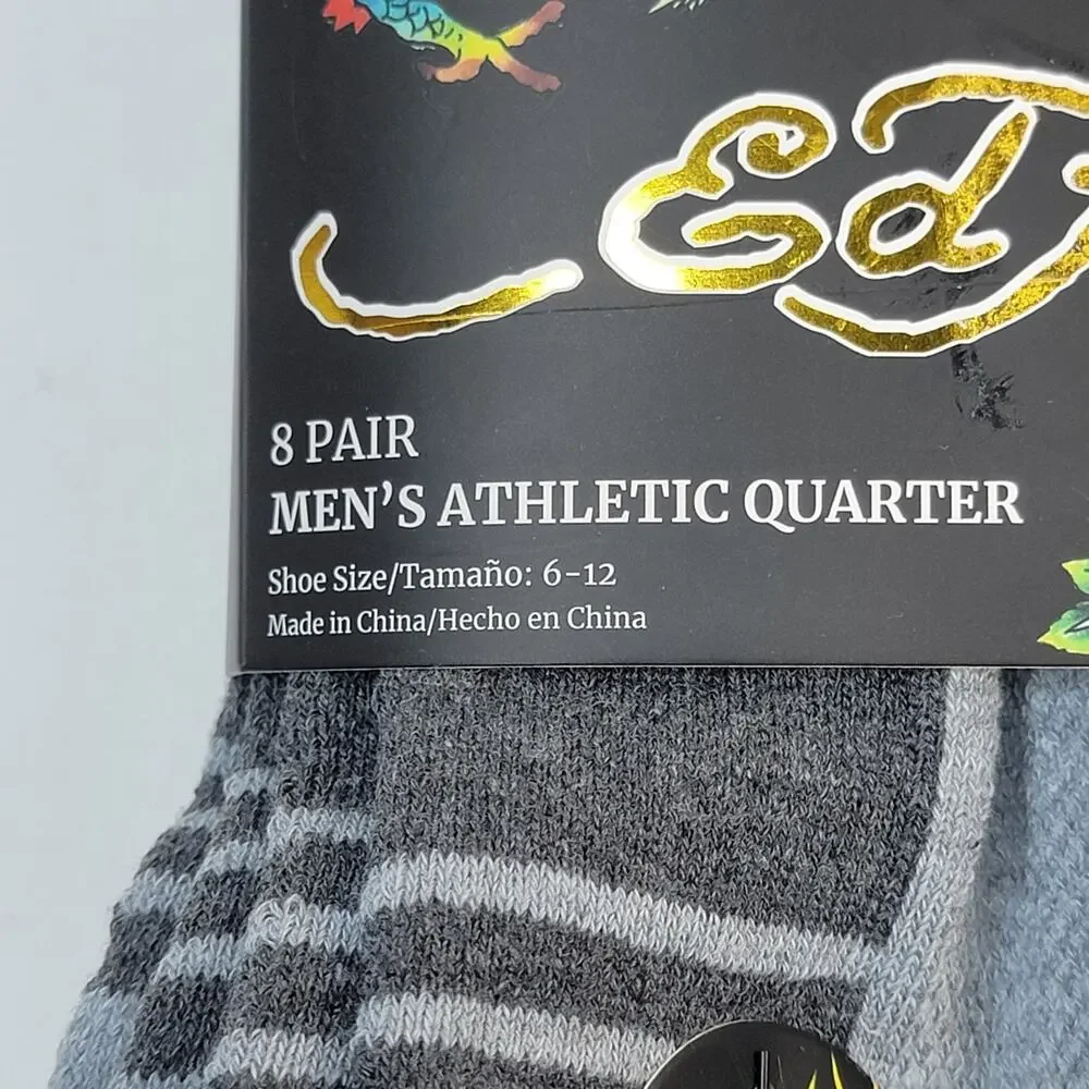 Ed Hardy 8 Pair Mens Shocks Multicolor Spell Out Arch Support Moisture Wicking